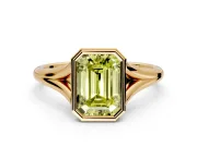 Solitaire Engagement Ring Setting for Fancy Yellow Emerald Cut Center with V Split Shank and Bezel Head in Yellow Gold