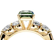 5 Stone Engagement Ring Setting for Fancy Green Emerald Cut Center with Graduated Accents and Prong Head in Yellow Gold