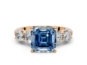 5 Stone Engagement Ring Setting for Fancy Blue Asscher Cut Center with Graduated Accents and Prong Head in Rose Gold