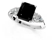 3 Stone Engagement Ring Setting for Fancy Black Radiant Cut Center with Large Pear-Shaped Accents and Prong Head in Platinum