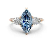 3 Stone Engagement Ring Setting for Fancy Blue Marquise Center with Large Pear-Shaped Accents and Prong Head in Rose Gold
