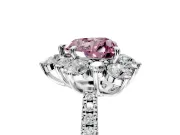 Floral Halo Engagement Ring Setting for Fancy Pink Heart-Shaped Center with Pave Accents and Prong Head in Platinum