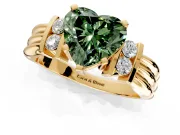 Solitaire Engagement Ring Setting for Fancy Green Heart-Shaped Center with Grooved Bar Accent Band and Prong Head in Yellow Gold