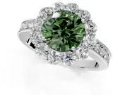 Halo Engagement Ring Setting for Fancy Green Round Cut Center with Milgrain Channel Band and Prong Head in Platinum