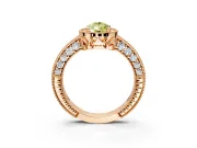 Milgrain Halo Engagement Ring Setting for Fancy Yellow Pear-Shaped Center with Wide Pave Band and Prong Head in Rose Gold