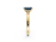 Solitaire Engagement Ring Setting for Fancy Blue Emerald Cut Center with Beaded Shoulders and Prong Head in Yellow Gold