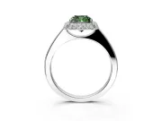 Halo Engagement Ring Setting for Fancy Green Cushion Cut Center with Plain Tapered Band and Prong Head in White Gold