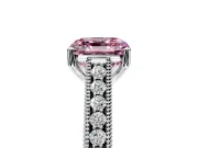 Solitaire Engagement Ring Setting for Fancy Pink Asscher Cut Center with Engraved Pave Band and Prong Head in Sterling Silver