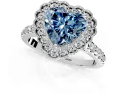 Milgrain Floral Halo Engagement Ring Setting for Fancy Blue Heart-Shaped Center with Pave Band and Prong Head in Sterling Silver
