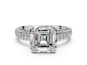 Solitaire Engagement Ring Setting for Asscher Cut Center with Multi-Row Pave Accents and Basket Head in Sterling Silver