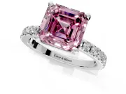 Solitaire Engagement Ring Setting for Fancy Pink Asscher Cut Center with Fine Pave Band and Claw Prong Head in Platinum