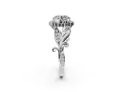 Halo Engagement Ring Setting for Round Cut Center with Leaf Motif Split Shank and Prong Head in Platinum