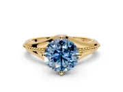 Solitaire Engagement Ring Setting for Fancy Blue Round Cut Center with Milgrain Cathedral Band and Prong Head in Yellow Gold