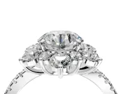 Floral Halo Engagement Ring Setting for Round Cut Center with Pave Accents and Prong Head in White Gold