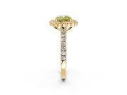 Milgrain Floral Halo Engagement Ring Setting for Fancy Yellow Cushion Cut Center with Pave Band and Prong Head in Yellow Gold