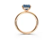 Hidden Halo Engagement Ring Setting for Fancy Blue Asscher Cut Center with Thin Rounded Band and Prong Head in Rose Gold