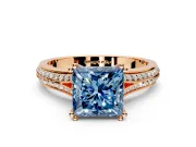 Solitaire Engagement Ring Setting for Fancy Blue Princess Cut Center with Pave Rail Split Shank and Prong Head in Rose Gold