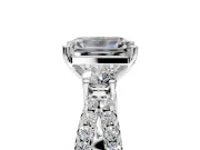3 Stone Engagement Ring Setting for Emerald Cut Center with Pave Split Shank and Prong Head in Platinum