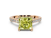 Solitaire Engagement Ring Setting for Fancy Yellow Princess Cut Center with Widening Pave Band and Claw Prong Head in Rose Gold