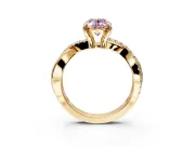 Solitaire Engagement Ring Setting for Fancy Pink Oval Center with Half-Pave Crossover Band and Prong Head in Yellow Gold