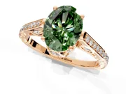 Cathedral Engagement Ring Setting for Fancy Green Oval Center with Antique-Style Pave Band and Prong Head in Rose Gold