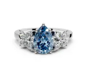 Floral Engagement Ring Setting for Fancy Blue Pear-Shaped Center with Marquise Cluster Shoulders and Prong Head in Sterling Silver