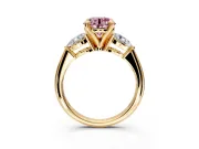3 Stone Engagement Ring Setting for Fancy Pink Round Cut Center with Large Pear-Shaped Accents and Prong Head in Yellow Gold