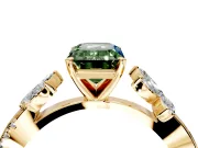 Floral Engagement Ring Setting for Fancy Green Emerald Cut Center with Trailing Marquise Accents and Prong Head in Yellow Gold