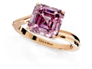 Solitaire Engagement Ring Setting for Fancy Pink Asscher Cut Center with Plain Bypass Twist Band and Prong Head in Rose Gold