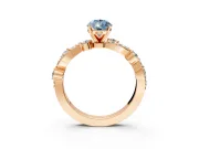Solitaire Engagement Ring Setting for Fancy Blue Pear-Shaped Center with Bar-Station Pave Twist and Prong Head in Rose Gold