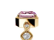 Vintage Station Engagement Ring Setting for Fancy Pink Asscher Cut Center with Accents and Prong Head in Yellow Gold