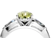 3 Stone Engagement Ring Setting for Fancy Yellow Pear-Shaped Center with Tapered Baguettes, Plain Band and Prong Head in Platinum