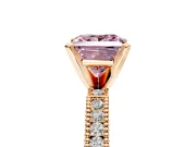 Solitaire Engagement Ring Setting for Fancy Pink Princess Cut Center with Milgrain-Edged Pave Band and Prong Head in Rose Gold