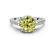 Cathedral Engagement Ring Setting for Fancy Yellow Round Cut Center with Antique-Style Pave Band and Prong Head in Platinum