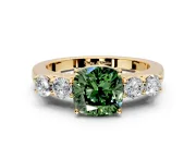 5 Stone Engagement Ring Setting for Fancy Green Cushion Cut Center with Equal Close-Set Accents and Prong Head in Yellow Gold