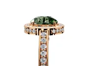 Halo Engagement Ring Setting for Fancy Green Round Cut Center with Framed Halo, Pave Band and Prong Head in Rose Gold