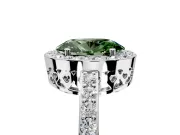 Halo Engagement Ring Setting for Fancy Green Oval Center with Heart-Shaped Openwork, Pave Band and Prong Head in Sterling Silver