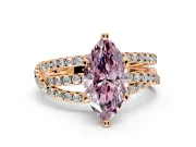 Solitaire Engagement Ring Setting for Fancy Pink Marquise Center with Woven 3-Strand Pave Band and Prong Head in Rose Gold