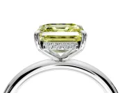 Hidden Halo Engagement Ring Setting for Fancy Yellow Asscher Cut Center with Thin Rounded Band and Prong Head in Sterling Silver