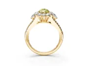 Halo Engagement Ring Setting for Fancy Yellow Pear-Shaped Center with Two-Strand Split Shank and Prong Head in Yellow Gold