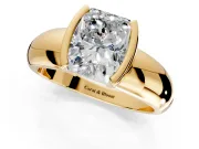 Tension Engagement Ring Setting for Radiant Cut Center with Wide Flat Band and Tension Head in Yellow Gold