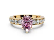 Solitaire Engagement Ring Setting for Fancy Pink Pear-Shaped Center with Channel-Set Accents and Prong Head in Yellow Gold