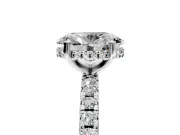 Solitaire Engagement Ring Setting for Oval Center with Band of Accents and Prong Head in Sterling Silver