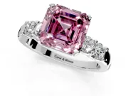5 Stone Engagement Ring Setting for Fancy Pink Asscher Cut Center with Plain Band and Prong Head in Platinum