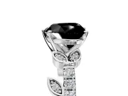 Leaf Motif Engagement Ring Setting for Fancy Black Heart-Shaped Center with Pave Band and Prong Head in Platinum