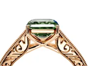 Solitaire Engagement Ring Setting for Fancy Green Asscher Cut Center with Engraved Pave Band and Prong Head in Rose Gold