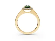 Halo Engagement Ring Setting for Fancy Green Emerald Cut Center with Plain Tapered Band and Prong Head in Yellow Gold