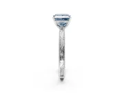 Solitaire Engagement Ring Setting for Fancy Blue Princess Cut Center with Engraved Milgrain Band and Prong Head in Platinum
