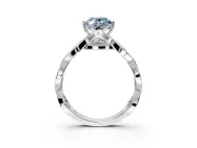 Solitaire Engagement Ring Setting for Fancy Blue Oval Center with Accented Twist Band and Leaf Prong Head in White Gold
