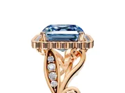 Halo Engagement Ring Setting for Fancy Blue Asscher Cut Center with Leaf Motif Split Shank and Prong Head in Rose Gold